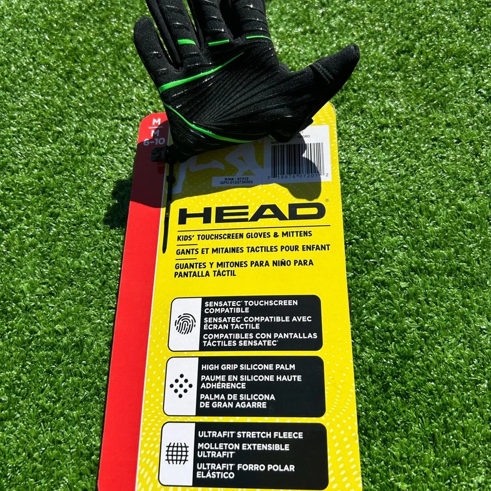 Head Kids Medium Black Touchscreen Gloves 6-10 Sensatec Technology Silicone Grip